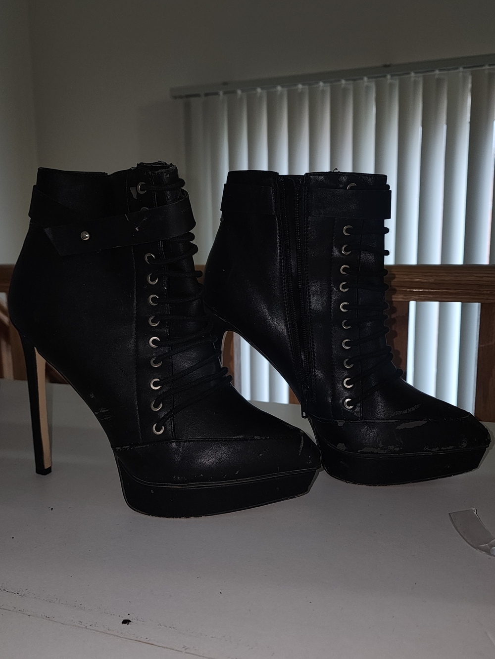 Black Lace-Up Platform Ankle Boots - Women (See Photos For Peeling)